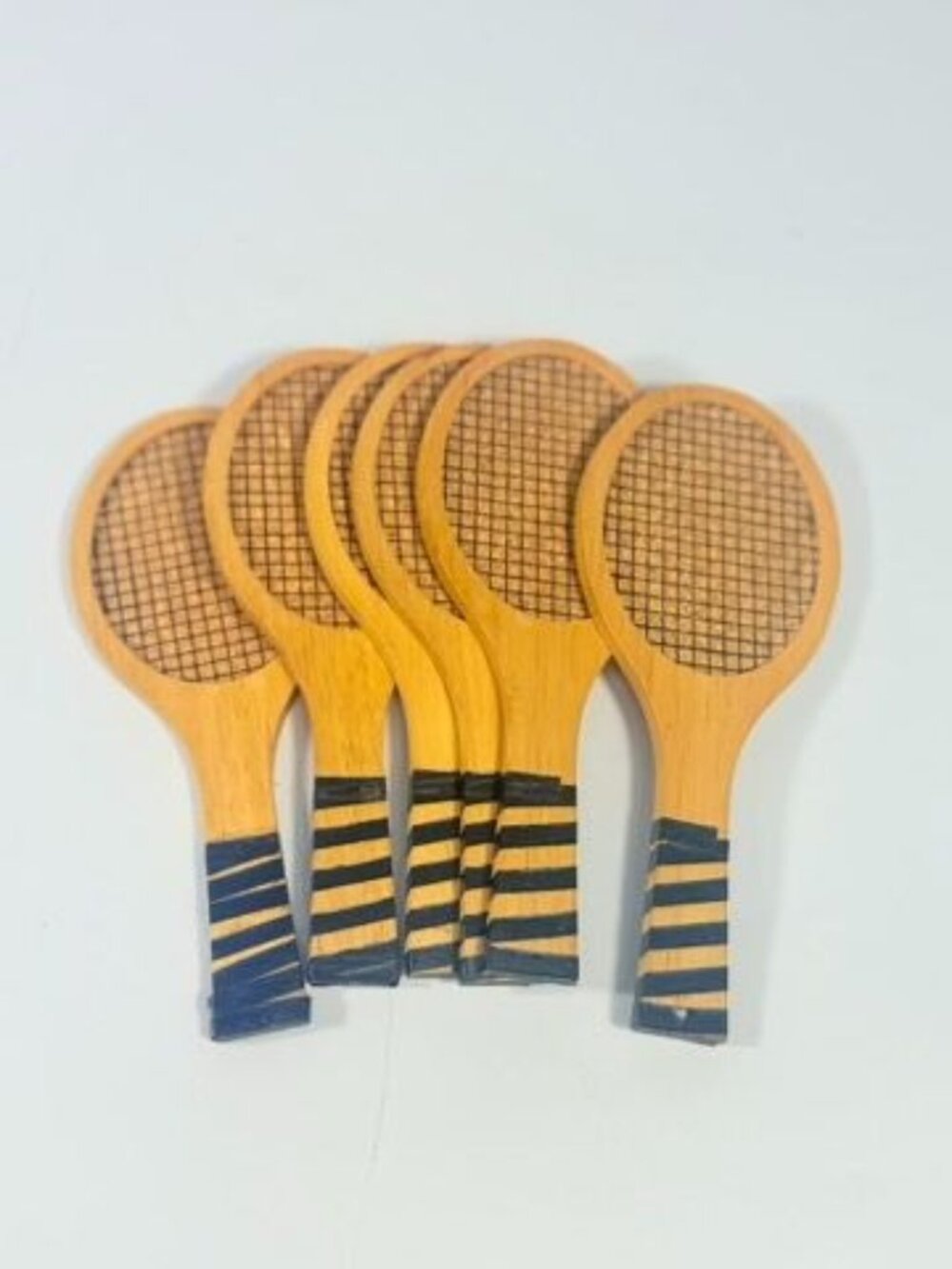 Coaster Set Cork and Wood Tennis Rackets Set 6 Unique Barware Vintage Gifts Serv - Picture 2 of 12